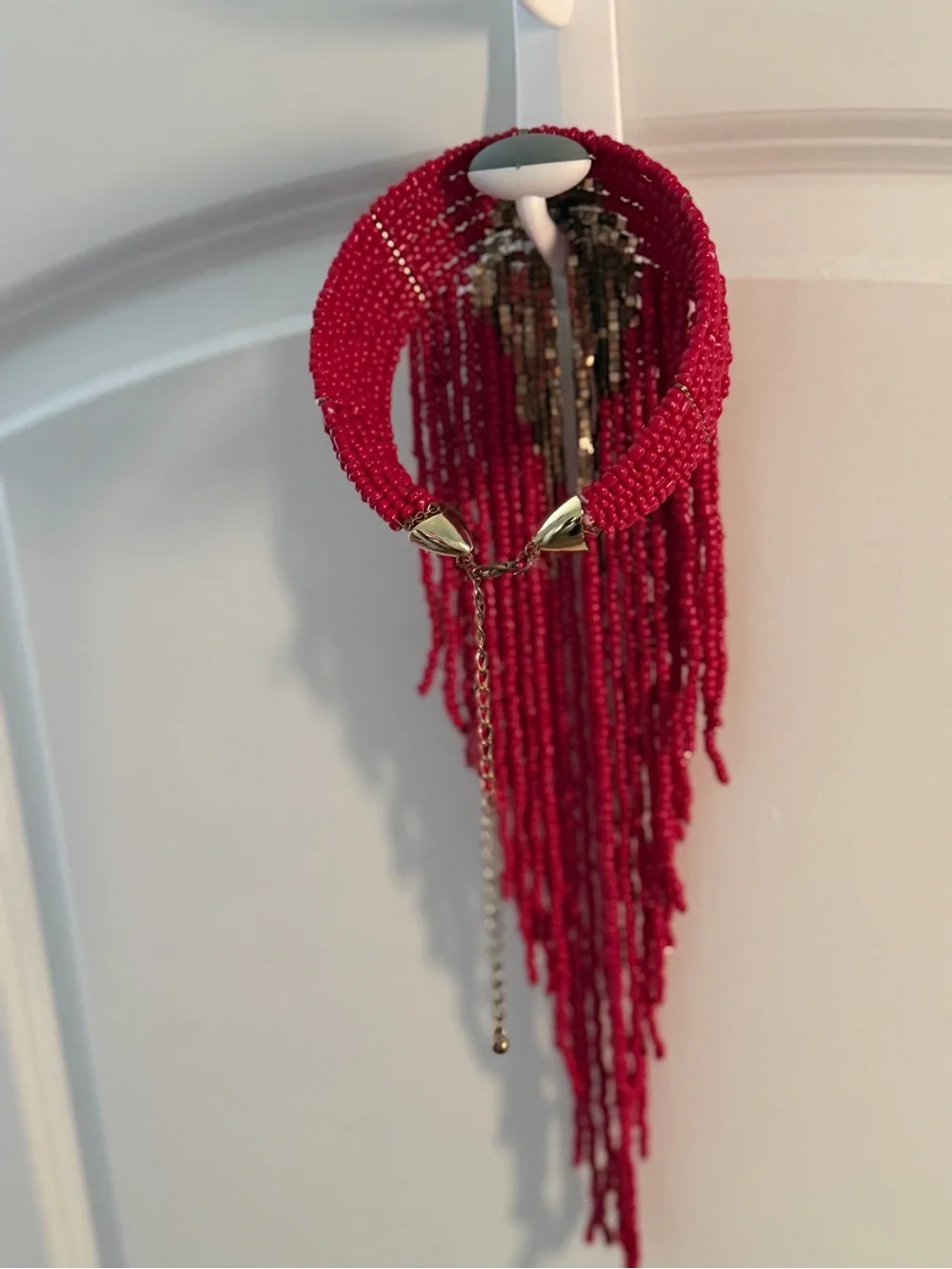 Beautiful Handmade Pink Beaded Fringe Statement Necklace - Designer Style